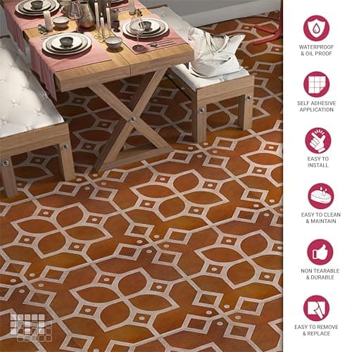 Mosaicowall DIY Peel and Stick Self Adhesive Floor Tile Stickers for Kitchen, Living Room | Antiskid Flooring Tile FST005 6 X 6 Inches (Pack of 12) 2