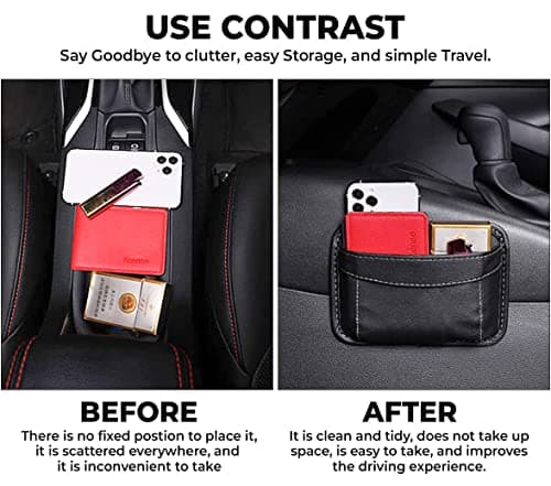 STHIRA Car Storage Organizer Pouch Handy Storage Bag Durable Pu Leather Mini Gap Automobiles Storage Bag On Side Of Seat,Self Adhesive Organizer For Phone,Keys,Accessories,Charging Cables,Black 4