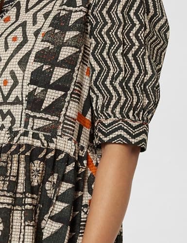BIBA Women's Black Cotton Tiered Printed Kurta_38 5