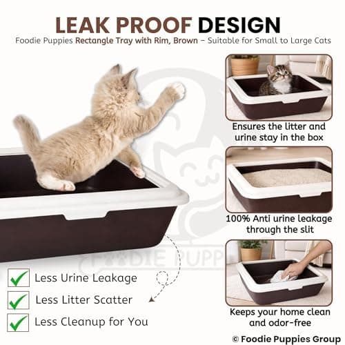 Foodie Puppies Rectangle Cat Litter Tray (Large (Brown) - 58 x 46 x 17 cm) with Rim, Reduces Odor, Perfect Starter for Toilet Training Your Kitten and Puppies 3