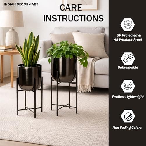 INDIAN DECORMART Metal Planter with Stand (Metallic Dark Grey (Medium & Small)) 3