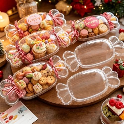 SATYAM KRAFT 10 Pcs Transparent Candy/Chocolate Shape PVC Gift Box Containers for Chocolates, Dry Fruits, Sweets, Return Gifts, Wedding Favors & Festival Gift Packing, Clear Box with Lid (500 ml)