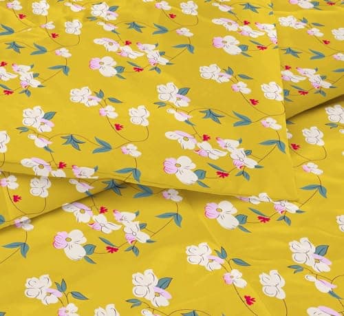 VAS COLLECTIONS 220 GSM Reversible Microfiber AC Comforter/Duvets for Mild Winter | All Season Single Size 3 Layered Quilted Blanket for Single Bed (230 cm x 150 cm, Floral, Yellow) 6