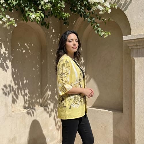 DRESSITUDE Women’s Yellow Printed Kimono Shrug | Open Front Cardigan | Boho Casual Layer | Beachwear Cover-Up for Women-S 5