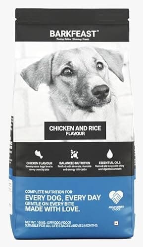 Barkfeast- Dry Dog Food for All Breeds, Chicken & Rice Flavor, 10 kg, 100% Complete & Balanced Nutrition with Essential Vitamins, Minerals & Healthy Oils