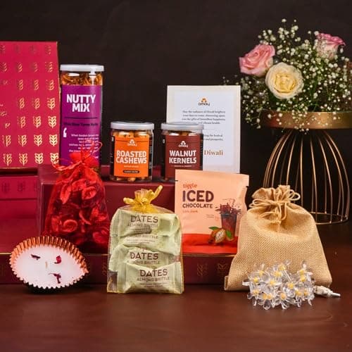 Omay Foods 11 pcs Radiant Delight Gift Box | Healthy Gift Hamper with Snacks & Dry Fruits | Diwali Gift Basket | Festive Gift Box for Diwali, Family, Friends & Corporate Gifting I Diwali Gift Hamper 2