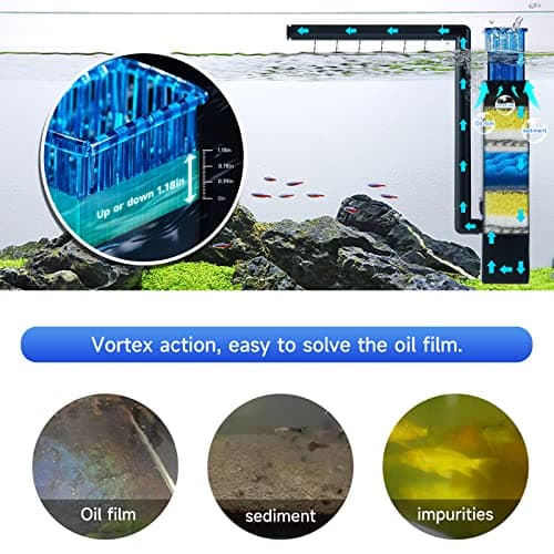 CHERLAM Aquarium Surface Protein Skimmer,3W Fish Tank Protein Skimmer,3 in 1 Aquarium Oil Skimmer for Sea and Fresh Water, Internal Filter Wall Mounted Fish Tank Surface Protein Skimmer 2