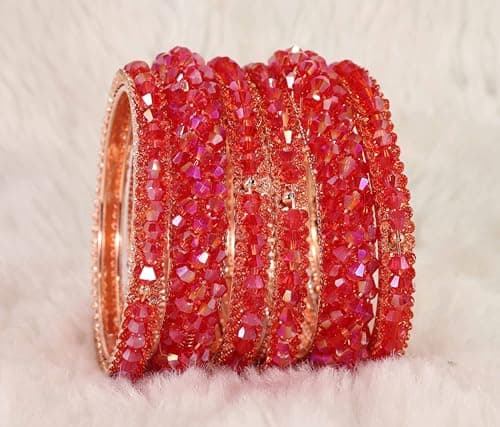 NMII Stylish Pearls Alloy Metal Kada Bangles Set For Women and Girls | Fancy Metal Bangles | Trendy Design Bangles For Girls | Wedding, Party, Shadi Fashion Jewellery Red bangles (MAH66-Red-2.6) 3