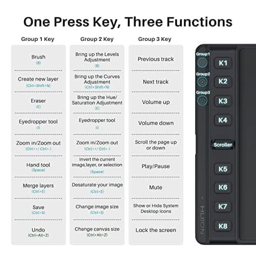 HUION Inspiroy 2 Medium Drawing Tablet with Scroll Wheel 8 Customized Keys Battery-Free Stylus for Digital Art, Design, Sketch, 9x5inch Graphics Tablet Works with Mac, PC & Mobile, 2023 Black (H951P) 4