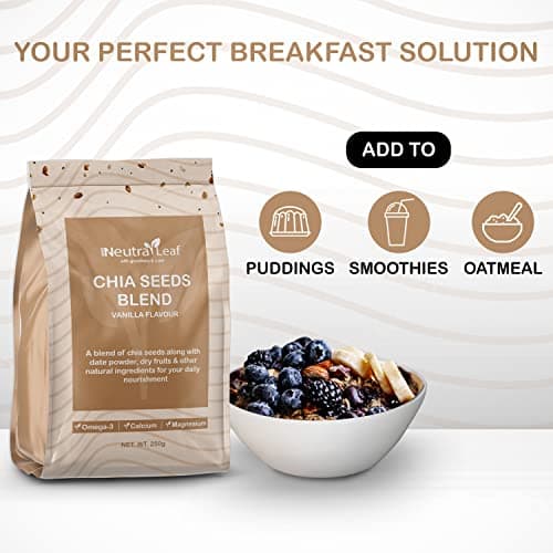 Neutraleaf Vanilla Chia Seeds Blend 250g | High Fibre, Calcium & Omega-3 Rich Superfood | Milled & Roasted Chia Seeds with Date Powder | Plant-Based Nutrition for Smoothies, Milk, Breakfast Bowls & He 3