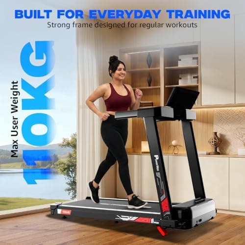 PowerMax Fitness TDM-95 4HP BLDC Motorized Treadmill for Home Use | 1.0-10 km/h Speed | 2-Level Manual Incline | Running Surface 950 x 385mm | LED Display | 12 Programs | Shock Absorption System 5