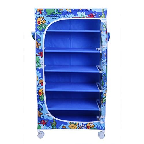 Little One's | 6 Shelves Baby Foldable Wardrobe | Jungle Blue (Made in India, ISI Certifed), LW6/AB 4
