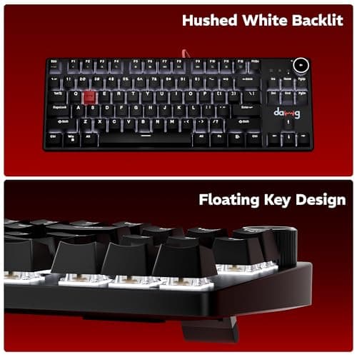daWg Highkey 373, Anti-Ghosting Wired Mechanical 80% Keyboard, White Backlit LED, Fiery Red Switches, 85 Double-Shot PBT Keycaps, 1000Hz Polling Rate, Volume Knob, 1.8m Braided Cable 5