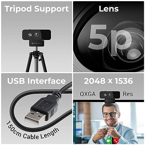 ZEBRONICS Sharp Pro High Resolution Digital Webcam, 30 Fps, 2048 X 1536 Qxga, Microphone, Auto Focus, Dedicated Privacy Shutter, Tripod Support, Compatible with Laptops, Mac for Zoom, Skype, Discord 5