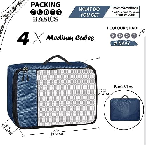 Granth Bag Manufacturing India GBMI Packing Cubes For Travel Organizer Clothes Laundry Compression Suitcase Luggage Storage Travelling Pouches Bags Organiser, Polyester (MEDIUM-PACK OF 4, NAVY BLUE) 2