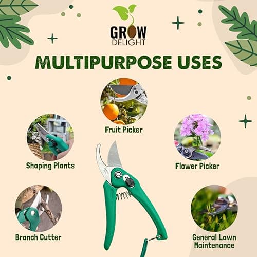 GROW DELIGHT Gardening Tools Kit-10 Pcs (Fork, Cultivator, Big Trowel, Small Trowel, Weeder, Garden Pruner, Garden Scissor, Gardening Gloves Green, Water Spray Gun, Flower Seeds Packet) 3