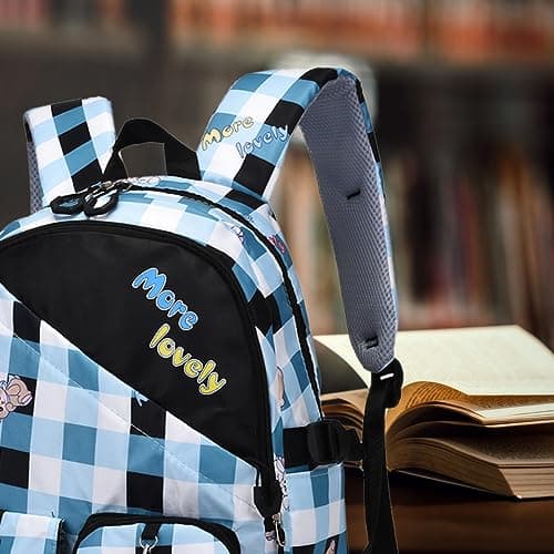 Tinytot 24 Litre Stylish & Trendy Water Resistant High Storage Backpack (Check Printed) School & College Travel Bag for Women & Girls With Cute Teddy Keychain, 18 Inch 4