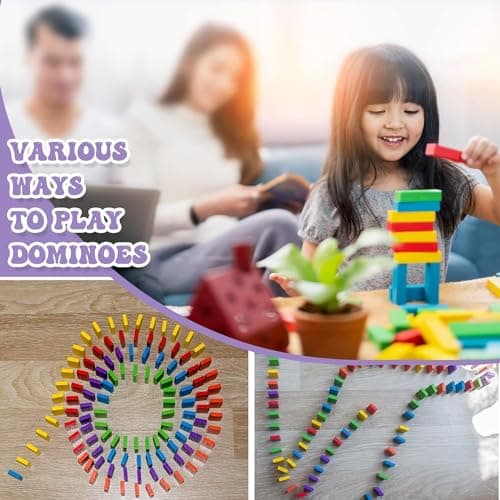 SHINETOY 120 Pcs Colorful Wooden Domino Blocks Set – Domino Tile Bulk Building Racing & Stacking Game | Educational Toy for Kids | Fun Family Party Favor | Birthday Gift for Boys & Girls Ages 3+ 4