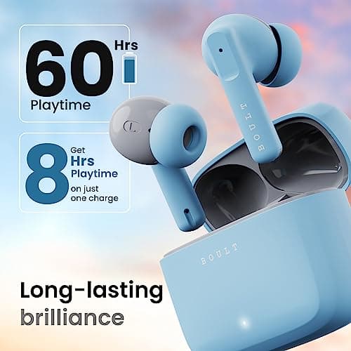 GOBOULT Z60 Made in India Ear Buds Wireless 60H Playtime, 4 ENC Mics Clear Calling, 50ms Low Latency Gaming, 13mm Bass Driver Earbuds Bluetooth Wireless Earphones (Powder Blue) 3
