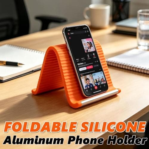 LARYNX Flexible Silicone Phone Stand, Foldable Rollable Holder, Multi-Angle Adjustable, Orange, 10x20cm, for Phone, Tablet, Laptop 5