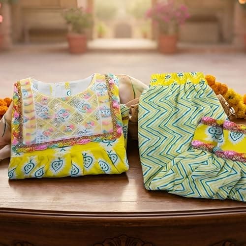 DAWINAR Girls Yellow Printed Peplum Kurta & Patiyala Set | Ethnic Co-Ord Outfit for Kids 5