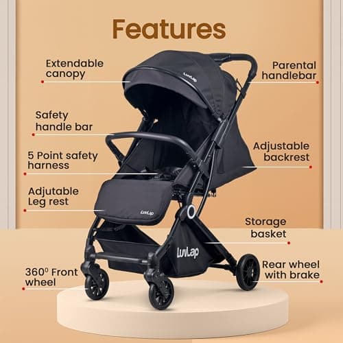 LuvLap Elite Baby Stroller, Pram for 0 to 3 Years with 5 Point Safety Harness, Large Storage Basket, Easy Fold, Extendable Canopy with Looking Window, Multilevel Recline & Adjustable footrest 2