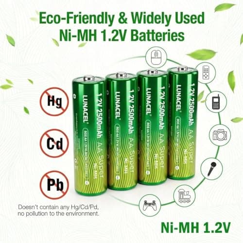 LUNACEL® AA AAA Rechargeable Batteries 1.2V Ni‑MH — AA 2500mAh & AAA 800mAh (8-Pack) with Wireless Fast Charger Kit | 120‑Min Rapid Charge | 1000+ Cycles, Long Life | OEM 1‑Year Warranty 5