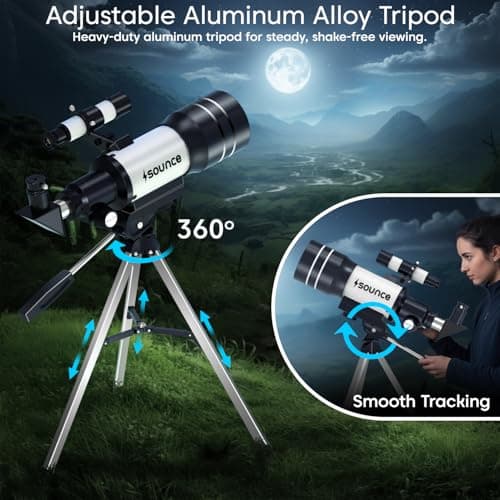 Sounce 70mm Astronomical and Sky Refractor Telescope with 150x Ultra Zoom Fully Coated Glass Optics Alt Az Mount compatible with 70mm Professionals to Explore Moon Planets Star Deep Sky Objects(Black) 4