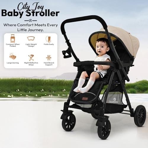 StarAndDaisy Foldable Baby Stroller for 0-3 Years Infant & Toddler / Travel Pram for Baby with Storage basket & Lockable Wheels, Multi-Level Recline & Adjustable Footrest, Removable Tray , Safety Harn 2