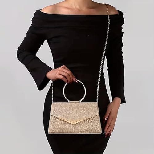Swenil Women's Sparkling Evening Clutch Purse with Detachable Chain Strap Wedding Purse Sparkling Party Handbag Clutch for Prom, Dinner Wedding Cocktail Party and Festive Occasions (Golden) 3