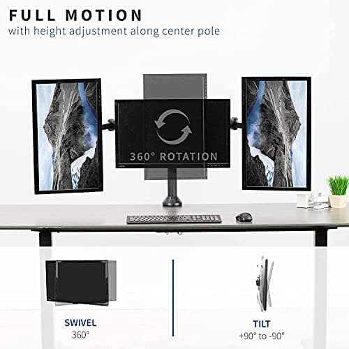 JIN OFFICE Triple Monitor Stand with 13-27 Inch Monitor Support, 3 Year Warranty| Height Adjustable Three Monitor Arm| Fully Adjustable 3 Monitors Stand (Clamp and Grommet Installation) 3