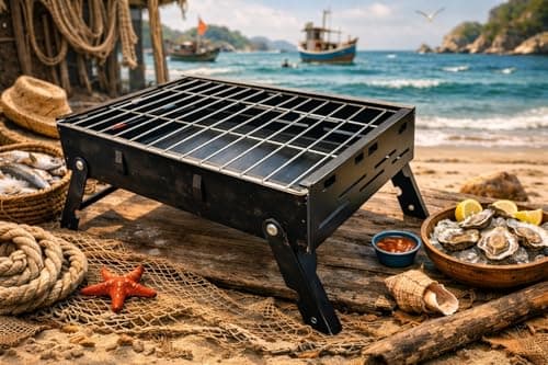 THEODORE Barbecue Grills - Foldable Charcoal Barbeque Grill With (2 Spatula, 1 Bbq, 12 Stick, 1 Air Blower) | Outdoor bbq grill tools for Camping Picnics Traveling - Stellar Black (Barbecue set) 4