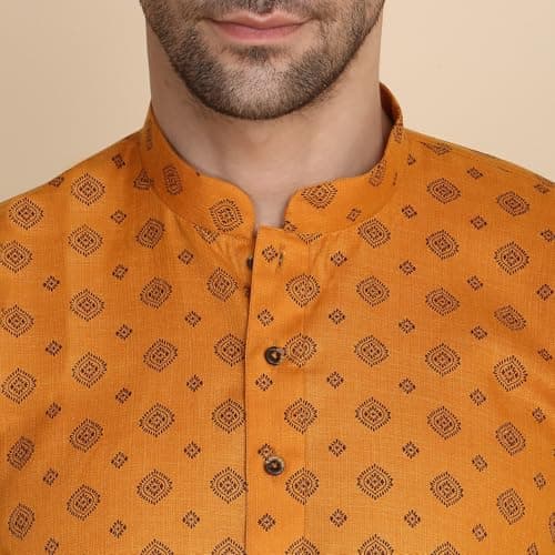 KRAFT INDIA Men's Cotton Printed Stylish Ethnic Wear Kurta Pyjama Set (Color-Rust, Size-42) 2