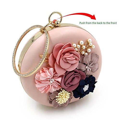 INOVERA (LABEL) Women's Floral Evening Clutch Ladies Party Wedding Round Purse Bag, Rose Gold 4