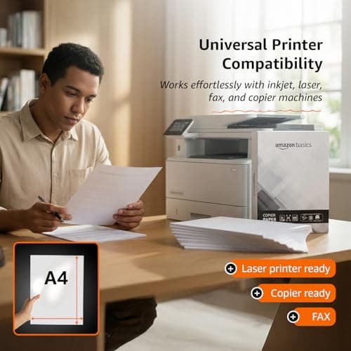 Amazon Basics A4 Copier Paper | Multipurpose Paper | 75 GSM | 500 Sheets | Compatible with Inkjet & Laser Printers 4