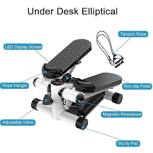 Portable 2-in-1 Mini Stepper Machine with Adjustable Resistance Bands, LCD Monitor,Legs, Thighs, Waist,Tone Your Buttocks, Cardio Exercise and 2 Bungee Cords for Home/Gym Workouts for All. 2
