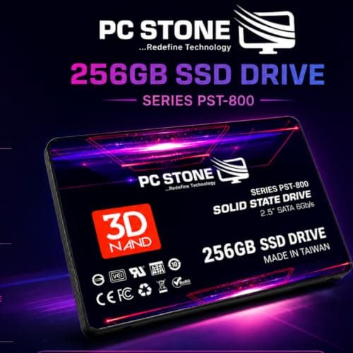 PC STONE 256GB SSD SATA III 6Gb/s 2.5 Inch Internal Solid State Drive, 3D NAND SSD for Laptop and Desktop 4