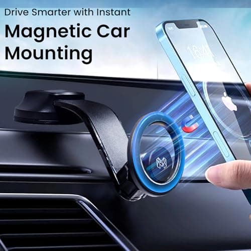 MOOSH Magnetic Car Mount Holder 360° Rotating Mobile Holder for Dashboard & Windshield with Strong Suction, Anti-Shock Grip & Adjustable Viewing Angles fit for Most Smartphones & Mini Tablets (Black) 4