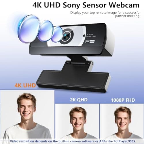 4K Webcam for PC - 4K Ultra HD Computer Camera with PDAF Autofocus, AI Noise-Canceling Mic, USB Plug & Play, 80° FOV & Auto Lighting Correction for Laptop & Desktop (Social Streaming Video Call​)​ 2