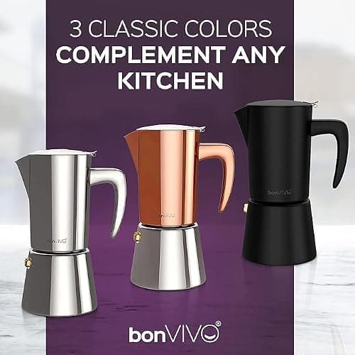 bonVIVO Intenca Stovetop Espresso Maker, Italian Espresso Coffee Maker 300 ml, Stainless Steel Espresso Maker Machine for Full Bodied Coffee, Espresso Pot for 5–6 Cups, Moka Pot Silver Chrome Finish 3