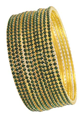 ZULKA Non-Precious Metal Base Metal with Zircon Gemstone Studded worked Glossy Finished Bangle Set For Women and Girls, (Green_2.2 Inches), Pack Of 12 Bangle Set