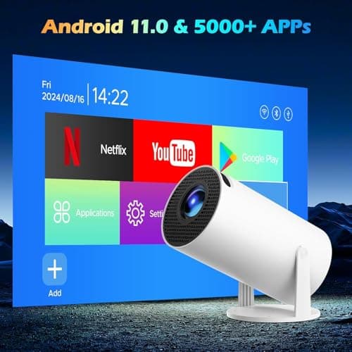 Mini Projector, HY300 PRO Portable Projector, Support 4K 1080P with Dual-Band WIFI6 5G Wireless 5.2 Bluetooth Android 11, 180° Rotatable, Auto Keystone Correction, 35"-130" Screen Video Projector 4
