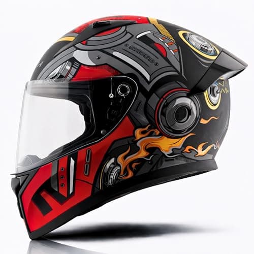 Vega Bolt Superhero ISI Certified Full Face Motorcycle Helmet with Impact Resistant ABS Shell High Density EPS Liner Scratch Resistant Visor Quick Release Buckle Comfortable Inner Padding Black Red He