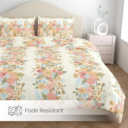 haus & kinder Bedsheet for Double Bed King Size, 144 TC King Size Bed Sheet Cotton with 2 Pillow Covers-Vintage Peony Bedsheet(108 * 108 Inches) 5