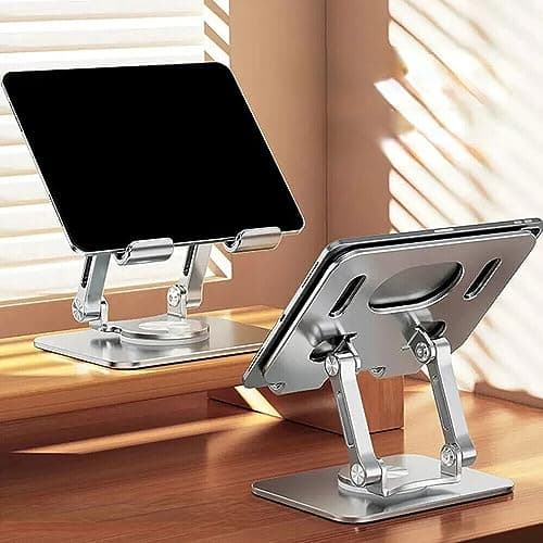 MESHIV Tablet Stand | Heavy 360° Rotating Adjustable Aluminum Foldable Holder for iPad, Tablets & Smartphones | Portable Desktop & Bed Stand for Home, Office, Table, Floor Use (Grey) 2