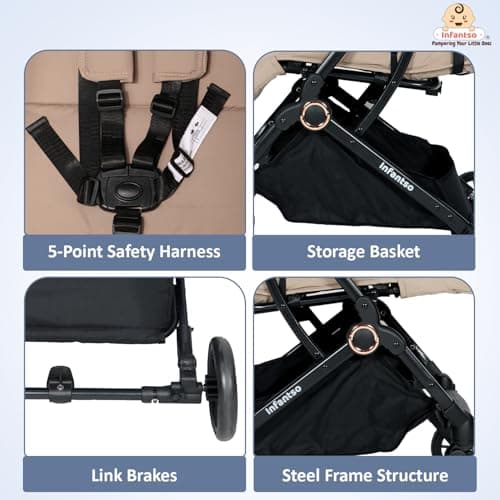 Infantso RIDE-X Baby Stroller / Pram for Baby with 5 Point Safety Harness, Multi Level seat Recline & Spacious Cushioned seat, One-Hand Fold and 360° Rotating Wheels, Travel Friendly, Extendable Canop 3