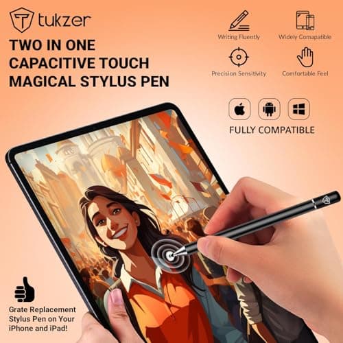Tukzer Universal Stylus Pen for Smartphone/Tablet/iPad/Pro/Air/iPhone/iOS/Android/All Touch Screens Devices| Fine Point Disc Tip, Lightweight Aluminum Body Magnetic Cap Drawing Writing (Black) 3
