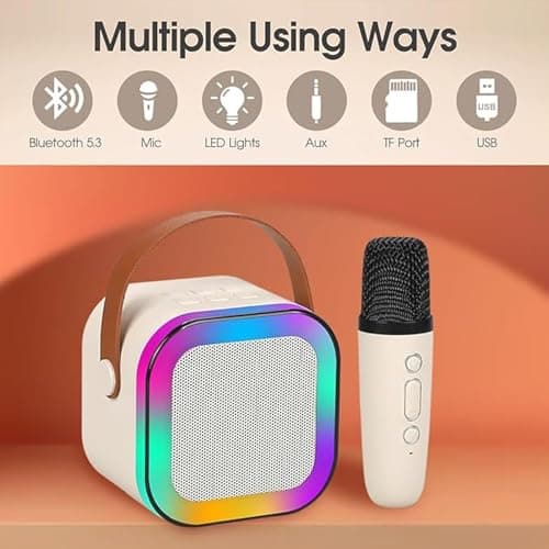 INDIA'S NO.1 Mini Karaoke bluetooth speaker with wireless mic for singing, Wireless Mini Portable Bluetooth Speaker with Microphone & LED Lights, Karaoke Microphone Singing Speaker, Mini & Portable US 4