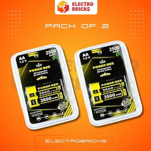 Electrobricks PowerBee 1.2V 2500mAh AA NiMH Rechargeable Battery High Capacity Performance Cells Pair (2) 3