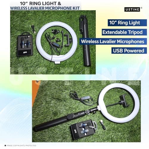 USTINE Youtuber Kit | 10" Ring Light | Wireless mic | Extra-Long Selfie Stick with Large Reinforced Tripod Upto 67 inch/170 cm with, BT, Fb Videos, Reels. (Tripro X5 + 10" Light+Wireless Mic) 5